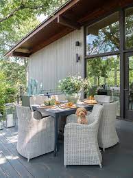 Gray Outdoor Dining Set On Gray Pavers