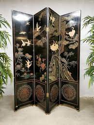 Asian Lacquered Room Divider Depicting