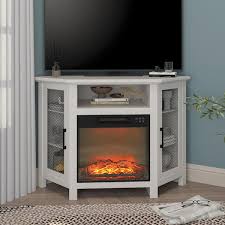 White Tv Stand Fits Tvs Up To 55 In With 18 In Electric Fireplace