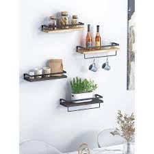 Cadeninc Dark Brown Floating Bathroom Shelf With Towel Rail For Bathroom Living Kitchen Bedroom Set Of 2