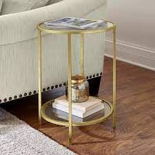 Home Decorators Collection Bella Round Gold Leaf Metal And Glass Accent Table 18 In W X 24 In H