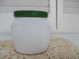 White Milk Glass Cold Cream Jar Green