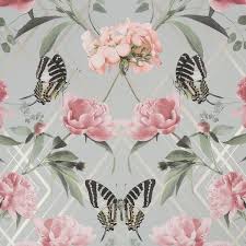 Sublime Botanical Trellis Grey And Pink