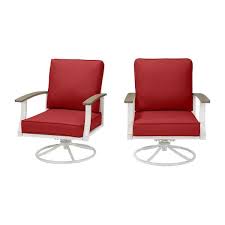 Hampton Bay Marina Point White Steel Outdoor Patio Swivel Lounge Chair With Cushionguard Chili Red Cushions 2 Pack
