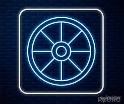 Glowing Neon Line Old Wooden Wheel Icon