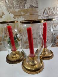 3 Vintage Brass Hurricane Candle Holder