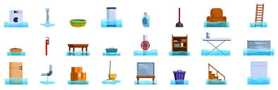 Flood House Basement Icons Set Home