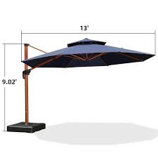 Purple Leaf 13 Ft Octagon All Aluminum 360 Degree Rotation Wood Pattern Cantilever Offset Outdoor Patio Umbrella In Navy Blue