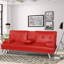67 In W Red Leather Full Size Sofa Bed Multi Functional Folding Sofa Bed Thanksgiving Convertible Sofa Bed