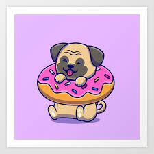 Cute Pug Doughnut Cartoon Vector Icon