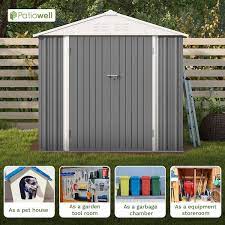 8 Ft W X 6 Ft D Outdoor Storage Gray Metal Shed With Sloping Roof And Double Lockable Door 45 Sq Ft