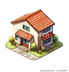 Isometric Family House Building Icon In