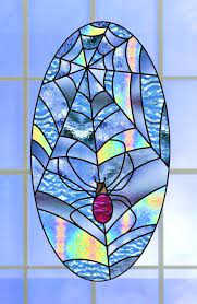 Faux Stained Glass Spider Web Window