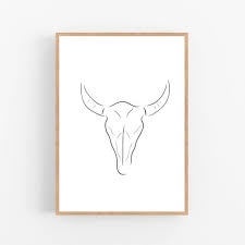 Bull Line Art Skull Print Cow Skull