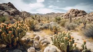 Desert Landscape Of Cactus Plants And