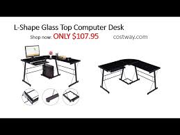 Costway L Shape Glass Top Computer Desk