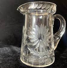 Vintage Small Etched Glass Pitcher