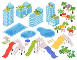 Isometric Hotel Water Park Outdoor Icon