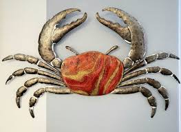 Crab Wall Art Resin Metal Burnt Orange