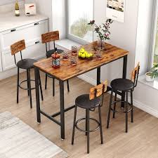 Brown Wood Bar Table Set
