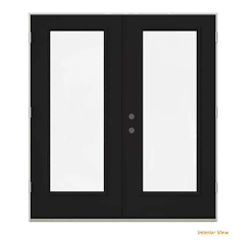 Jeld Wen 72 In X 80 In Black Painted Steel Left Hand Inswing Full Lite Glass Active Stationary Patio Door