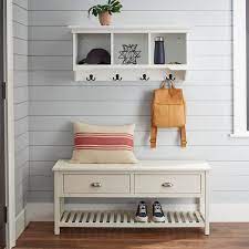 Stylewell 16 14 In H X 36 In W X 11 In D White Wood Floating Decorative Cubby Wall Shelf With Hooks