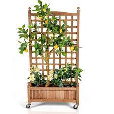 Topbuy 50in Wood Planter Box With Trellis And Wheels Mobile Plant Raised Bed For Indoor Outdoor