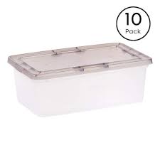 Iris 1 6 Gallon Snap Top Plastic Storage Box Clear With Gray Lid Pack Of 10