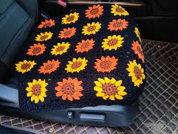 Handmade Crochet Sunflower Flower Car