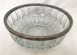Vintage Pressed Glass Bowl With Silver