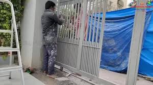 Blue Paint Coated Iron Gate For Home