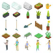 Greenhouse Icons Set Isometric Style