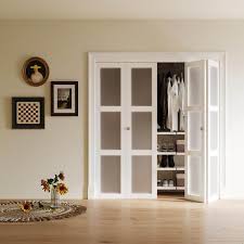Ark Design 72 In X 80 In 3 Lite Frosting Glass Mdf White Finished Closet Bi Fold Door With Hardware
