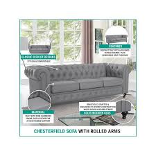 Chesterfield Sofa With Rolled Arms Tufted Cushions By Naomi Home