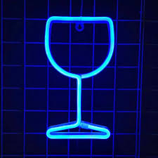 1pc Neon Sign Blue Wine Glass Light