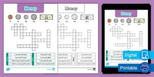 Second Grade Money Crossword Puzzle For