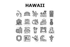 Hawaii Island Vacation Resort Icons Set