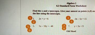 Algebra 1 6 3 Standard Form Worksheet