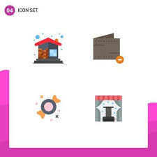 Set Of 4 Vector Flat Icons On Grid For