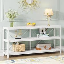 Turrella 55 In W White 3 Tiers Narrow Long Rectangle Wood Console Table With Storage Shelves For Entryway Sofa