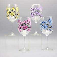Wine Glass Painted Flowers Wine Glass