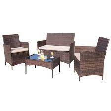 Tozey Brown 4 Pieces Wicker Outdoor