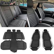 Ikon Motorsports Universal Car Seat Covers 02 Style Black White Striped Pu Leather Front Back Row Auto Seat Cover Cushion Protectors 5 Seats Full
