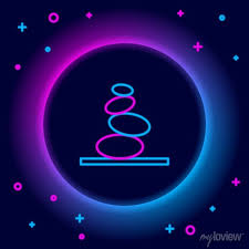 Glowing Neon Line Stack Hot Stones Icon