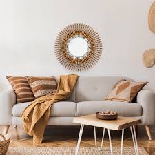 Handcrafted Wood Wall Mirror In Round