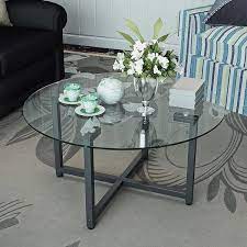 Modern 35 44 In Transpa Small Round Glass Coffee Table With Black Leg