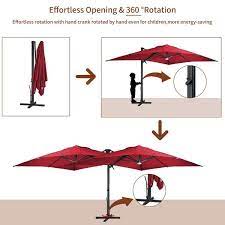 Mondawe 10 Ft X 13 Ft Aluminum Rectangular Cantilever Outdoor Patio Umbrella W Led Lights 360 Degree Rotation In Red W Base