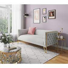 Manhattan Comfort Vector 81 5 In Grey And Gold Velvet 3 Seat Sofa