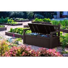 Brown Outdoor Resin Storage Bench