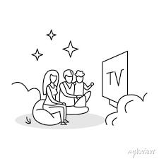 Watch Tv Icon Family Sitting At Tv